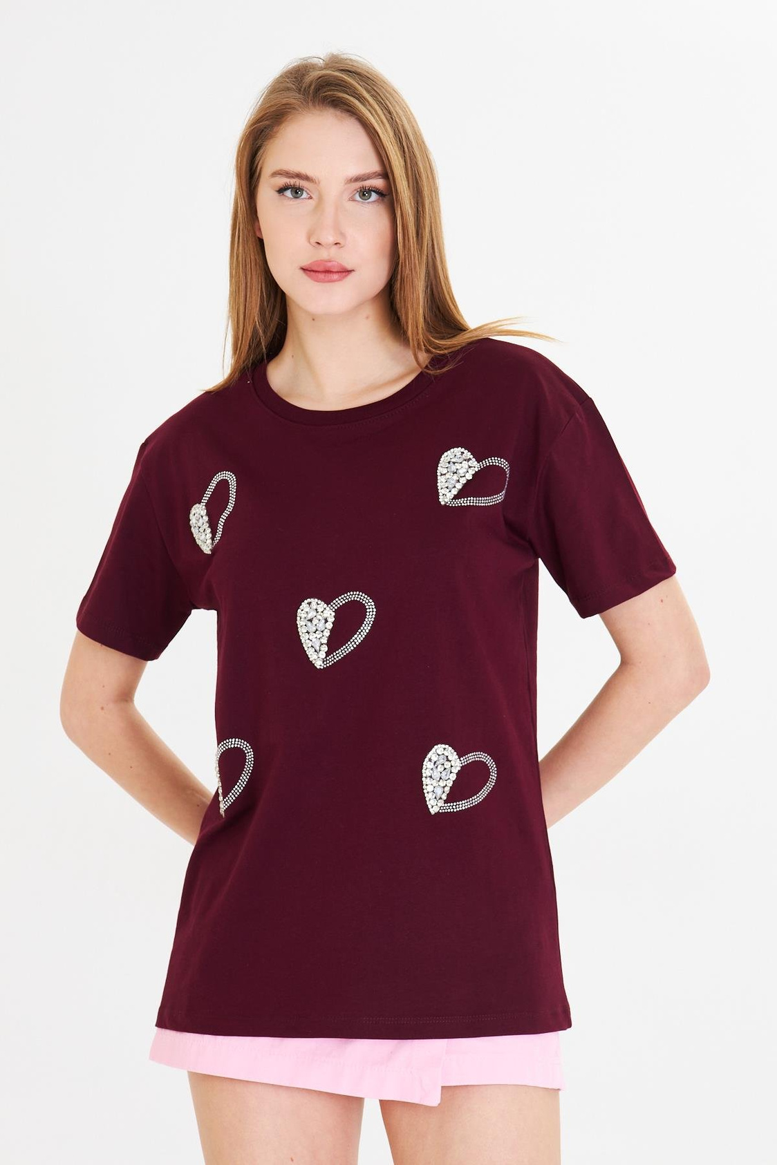 Kalpli Taş İşlemeli T-shirt