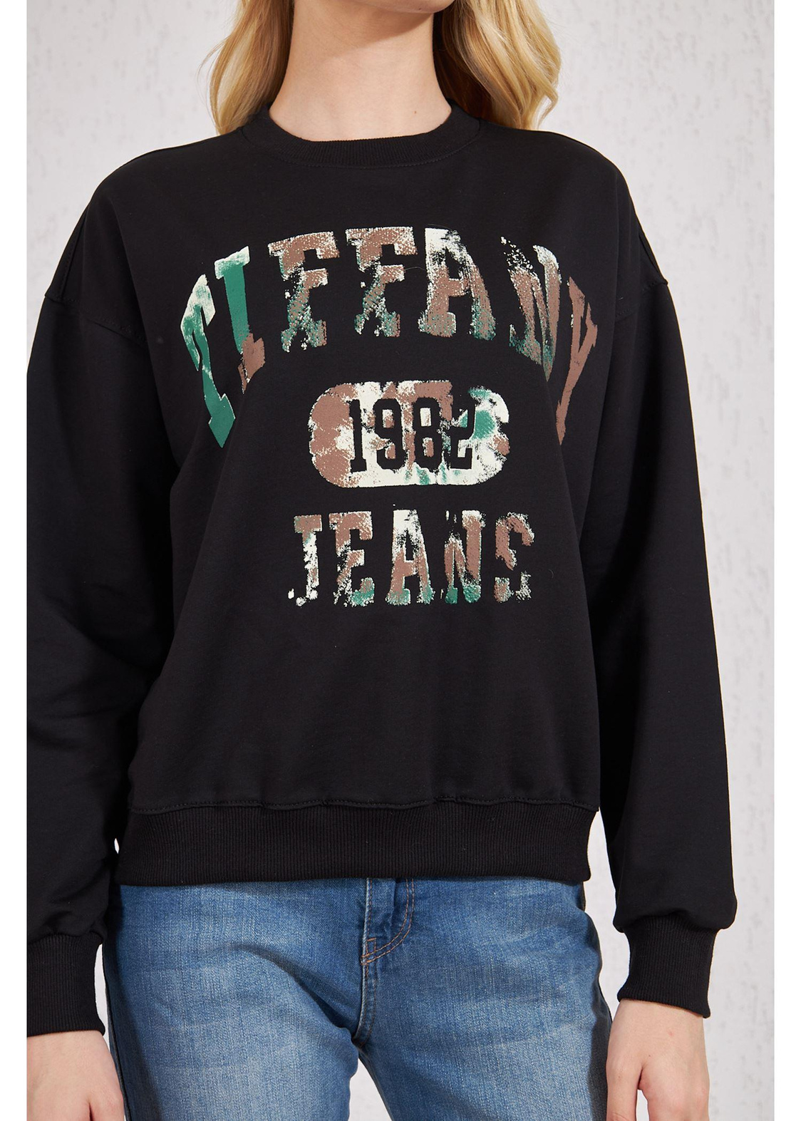 Kamuflaj Baskılı Basic Sweat-Siyah