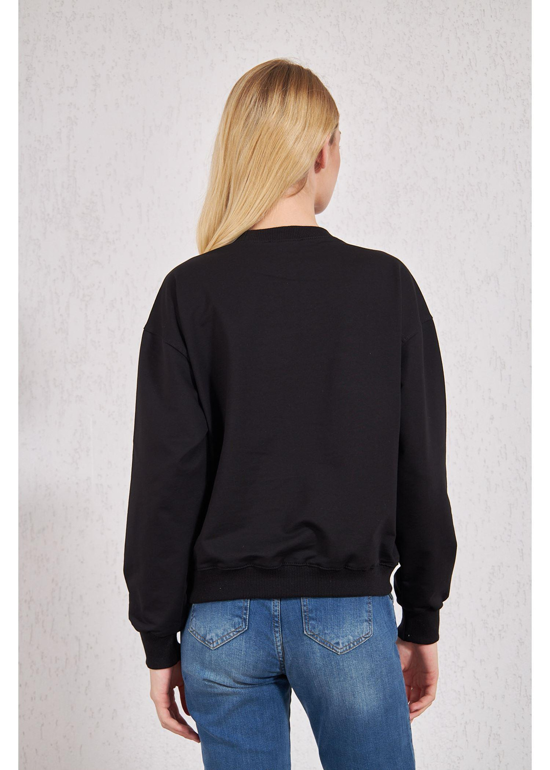 Kamuflaj Baskılı Basic Sweat-Siyah