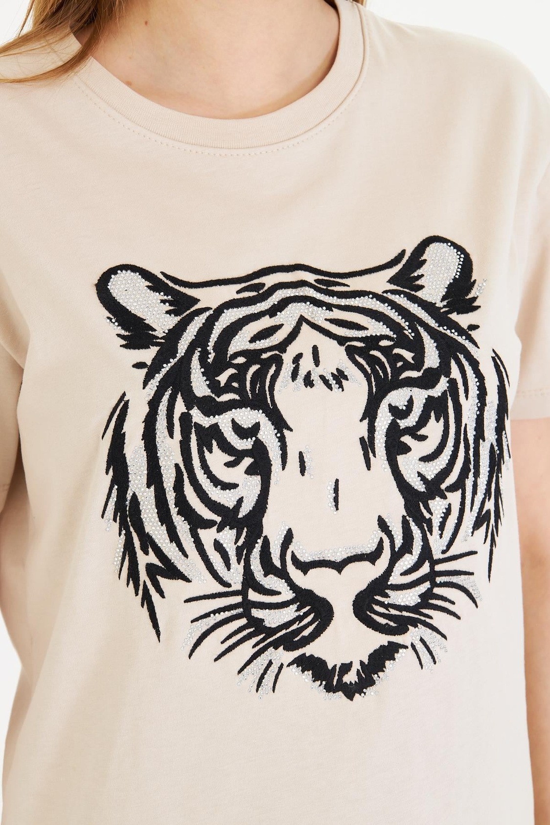 Kaplan Baskılı Taşlı T-shirt