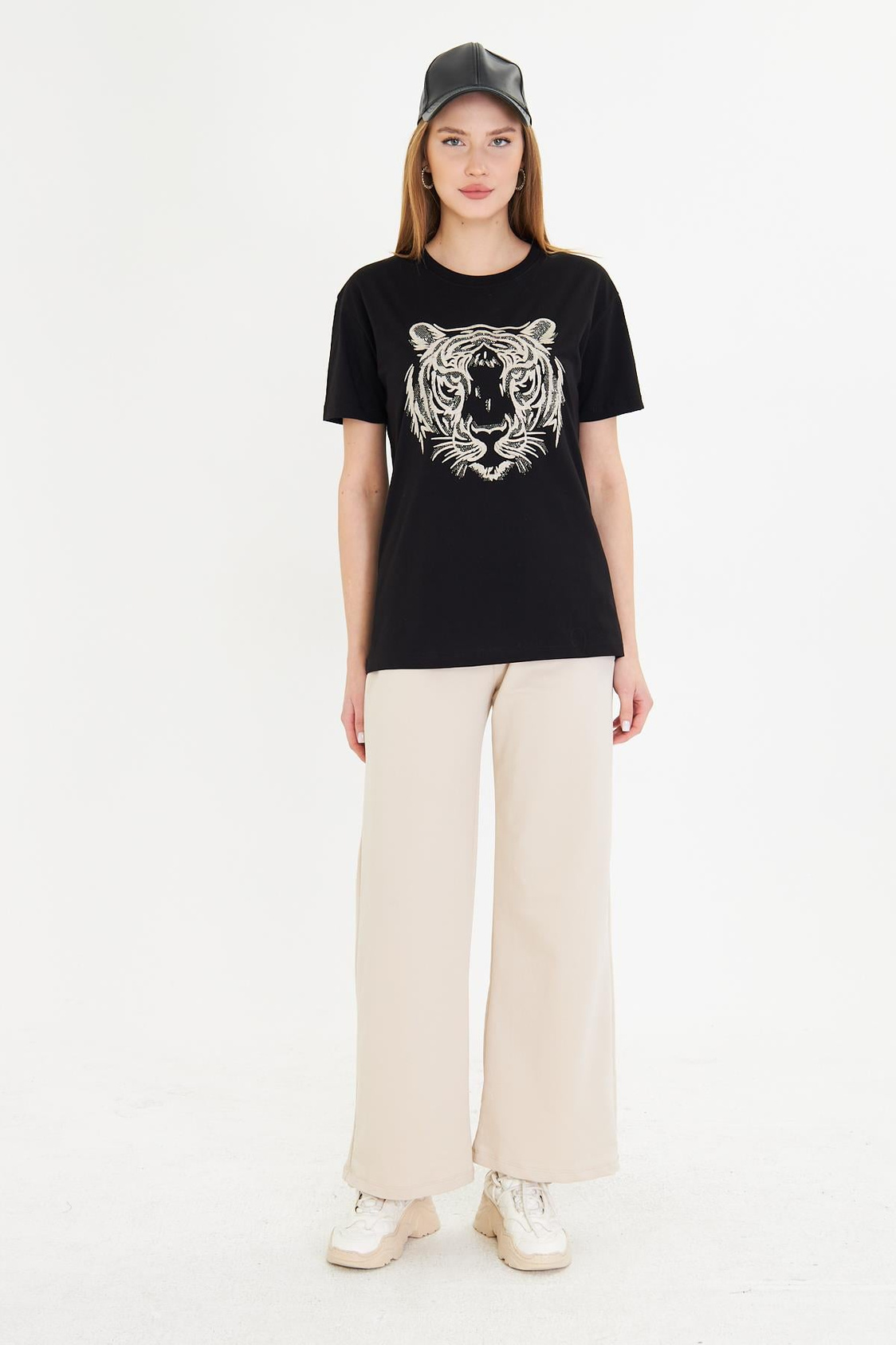 Kaplan Baskılı Taşlı T-shirt