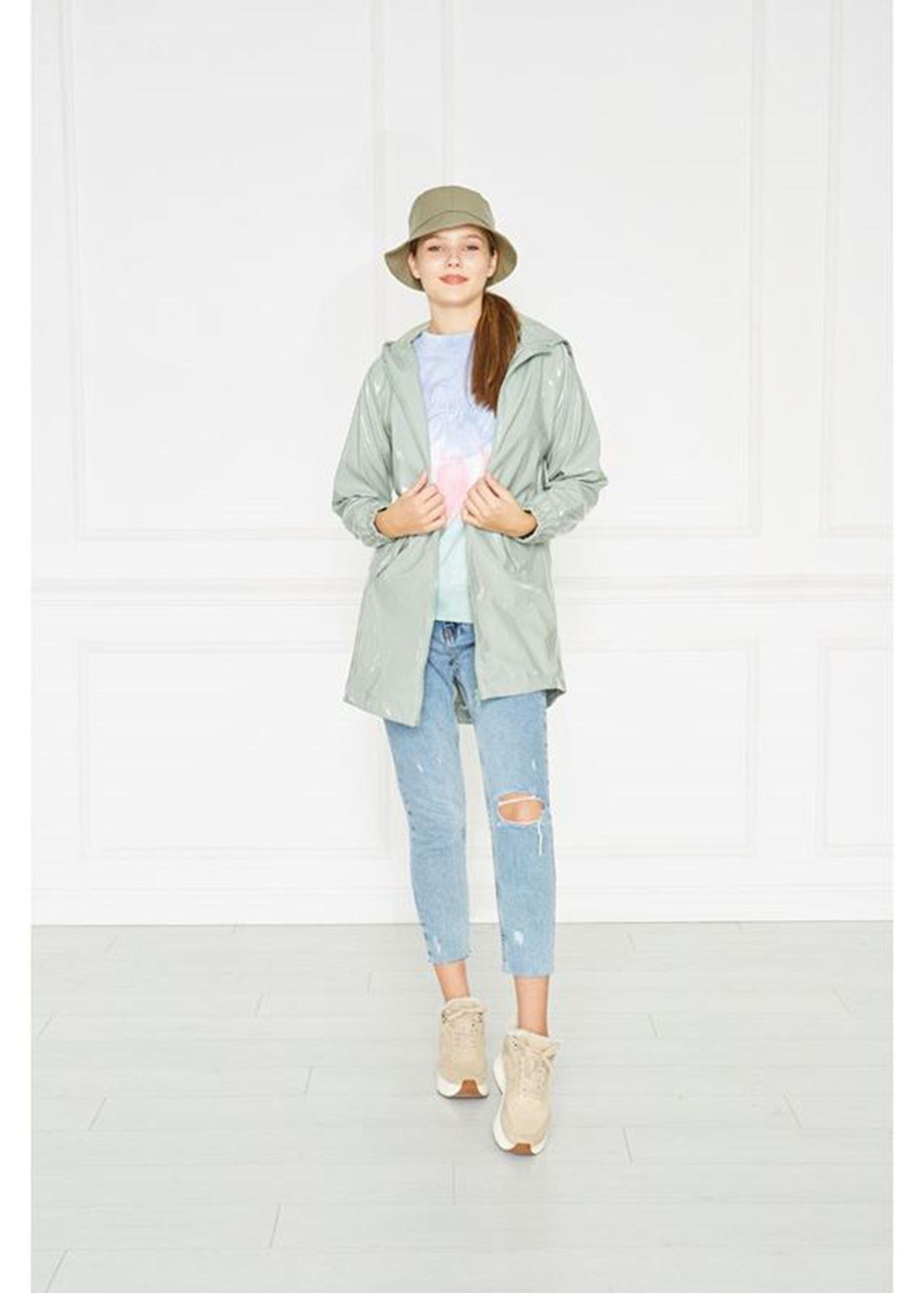 Kapşonlu Rugan Yağmurluk-Mint
