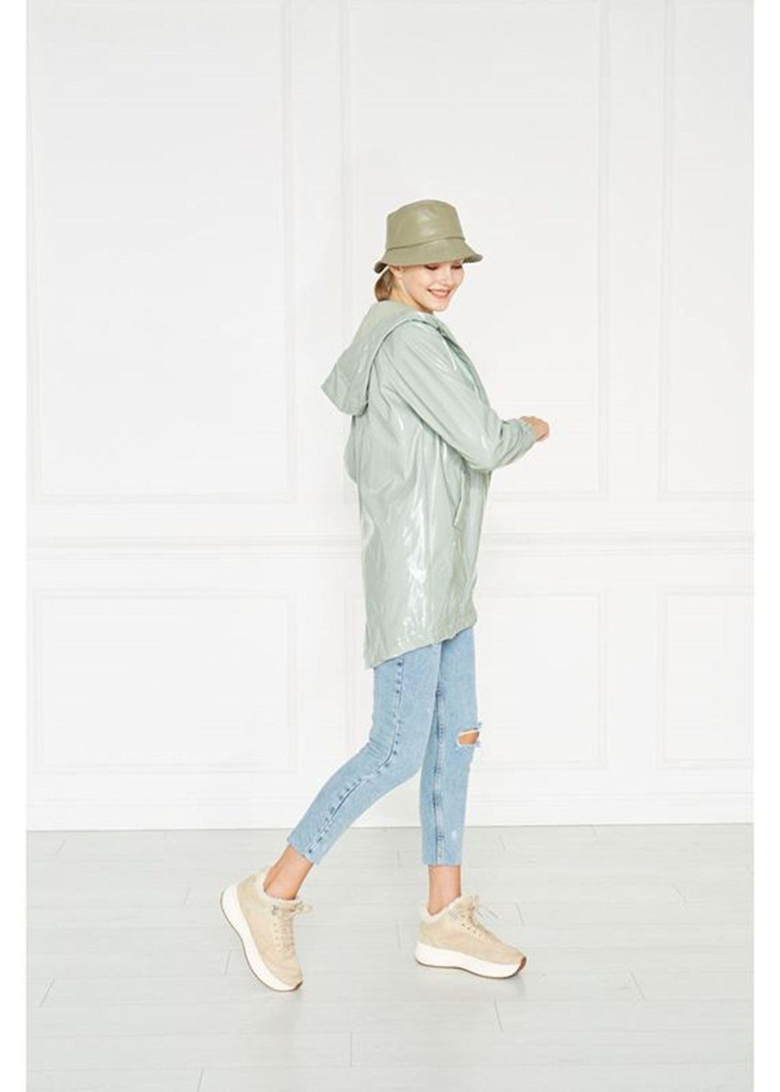 Kapşonlu Rugan Yağmurluk-Mint