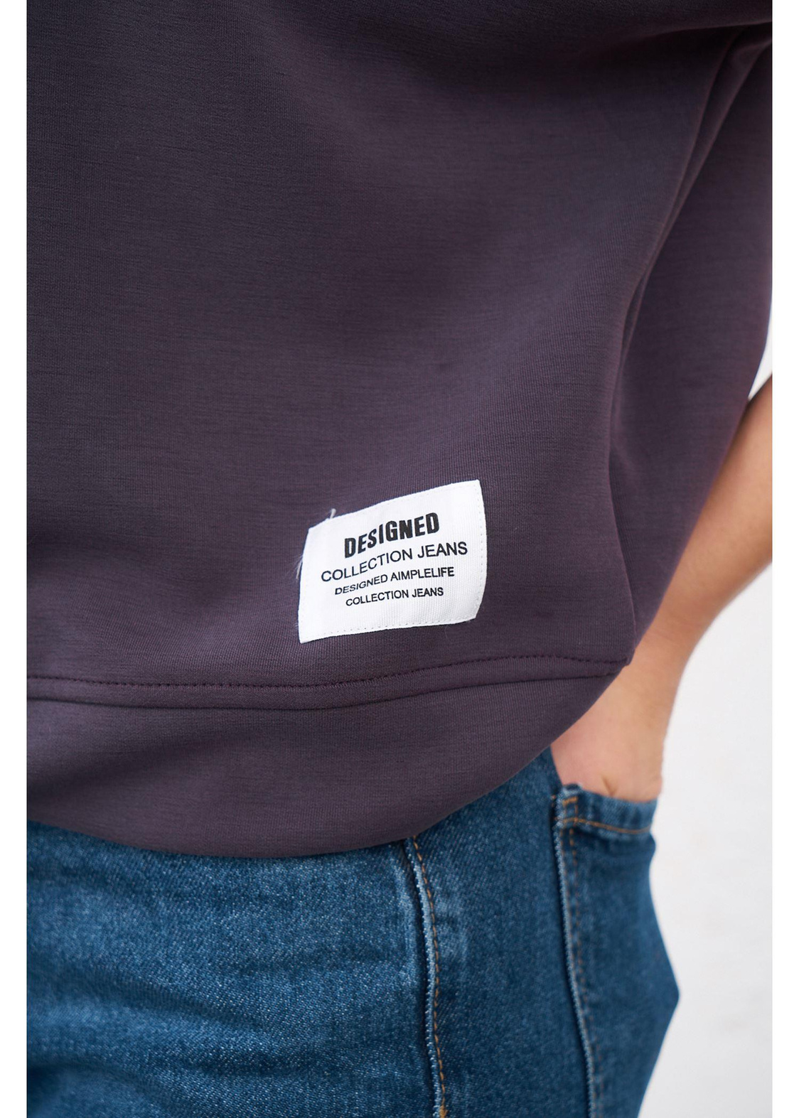 Kapüşonlu Kısa Kol Dalgıç Sweatshirt-Koyu Mor