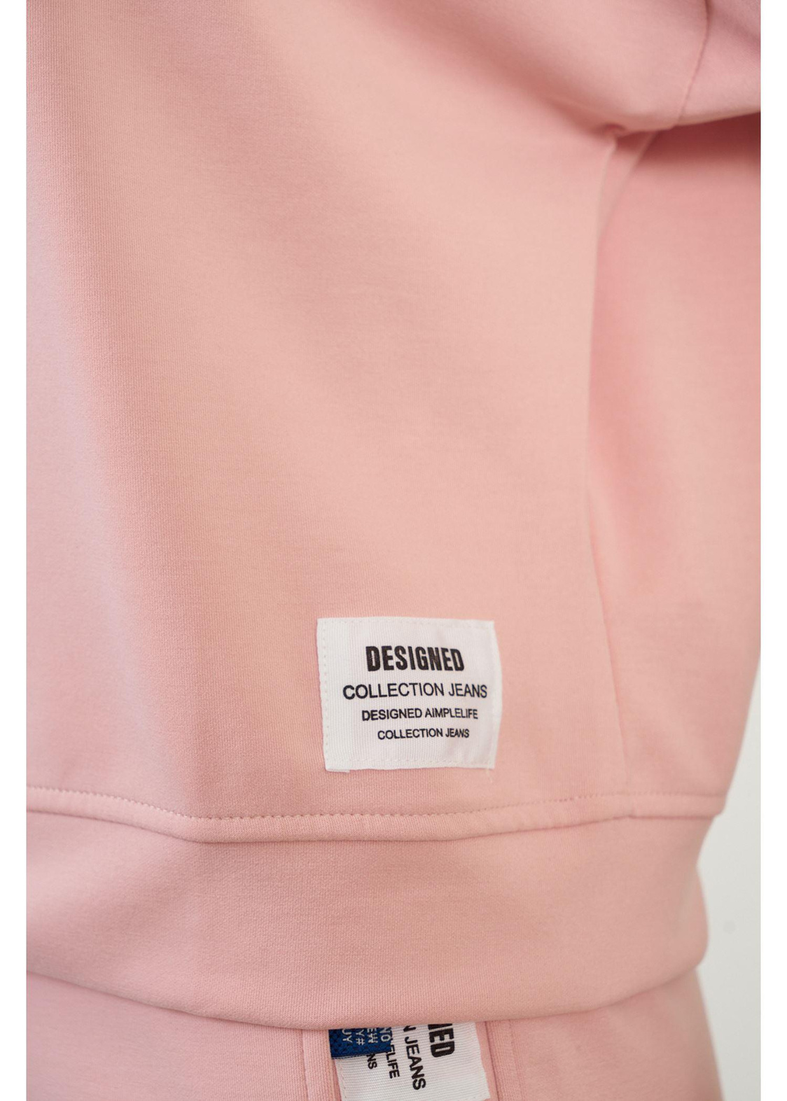 Kapüşonlu Kısa Kol Dalgıç Sweatshirt-Pudra