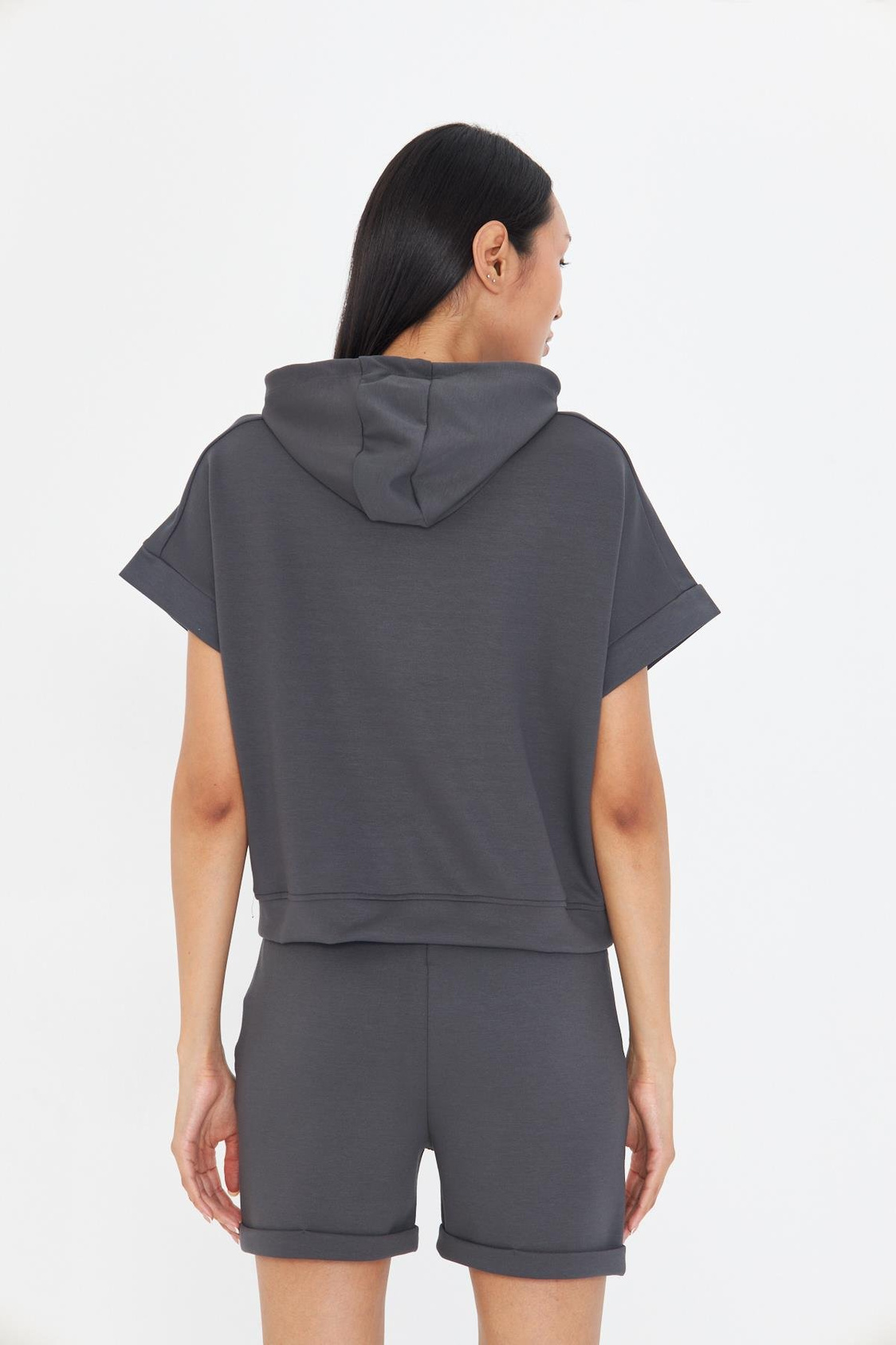 Kapüşonlu Kısa Kol Modal Sweatshirt