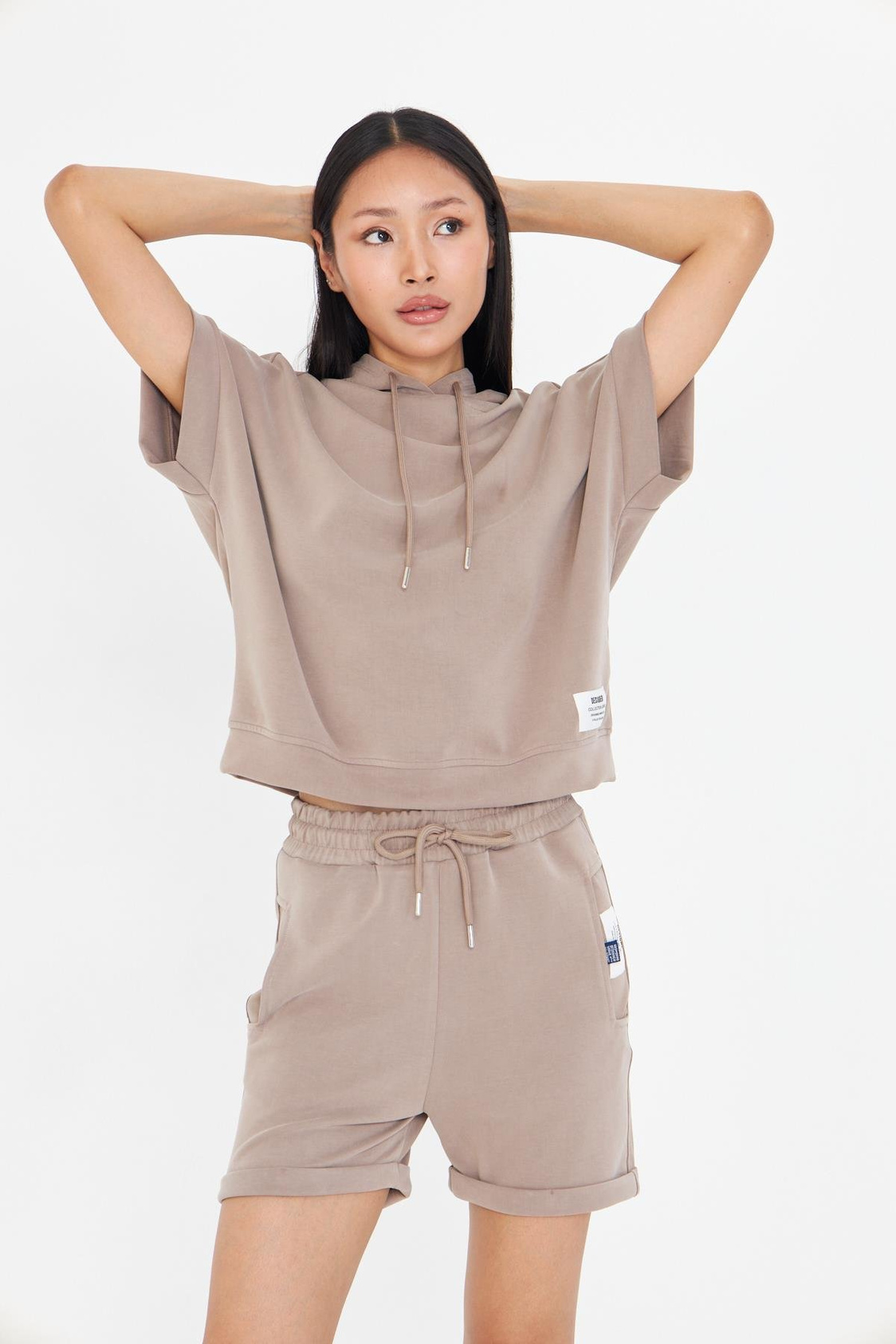 Kapüşonlu Kısa Kol Modal Sweatshirt