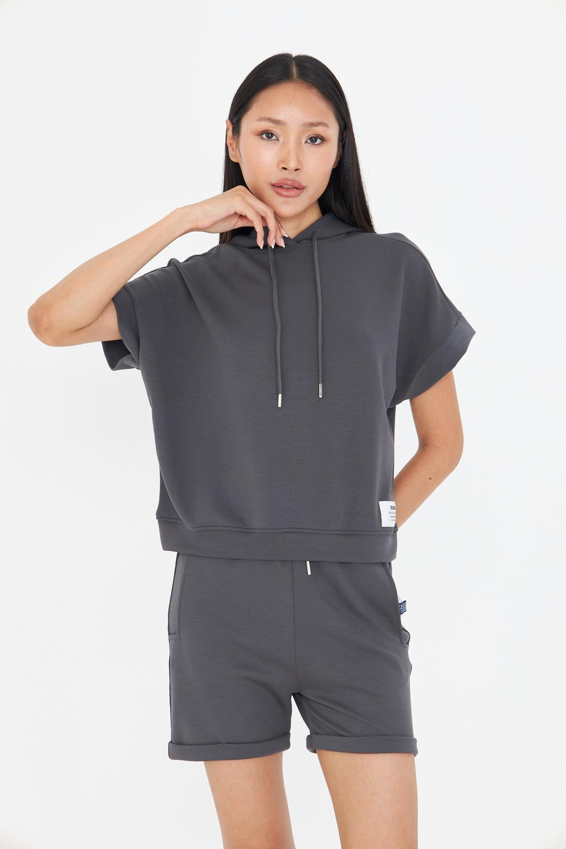 Kapüşonlu Kısa Kol Modal Sweatshirt