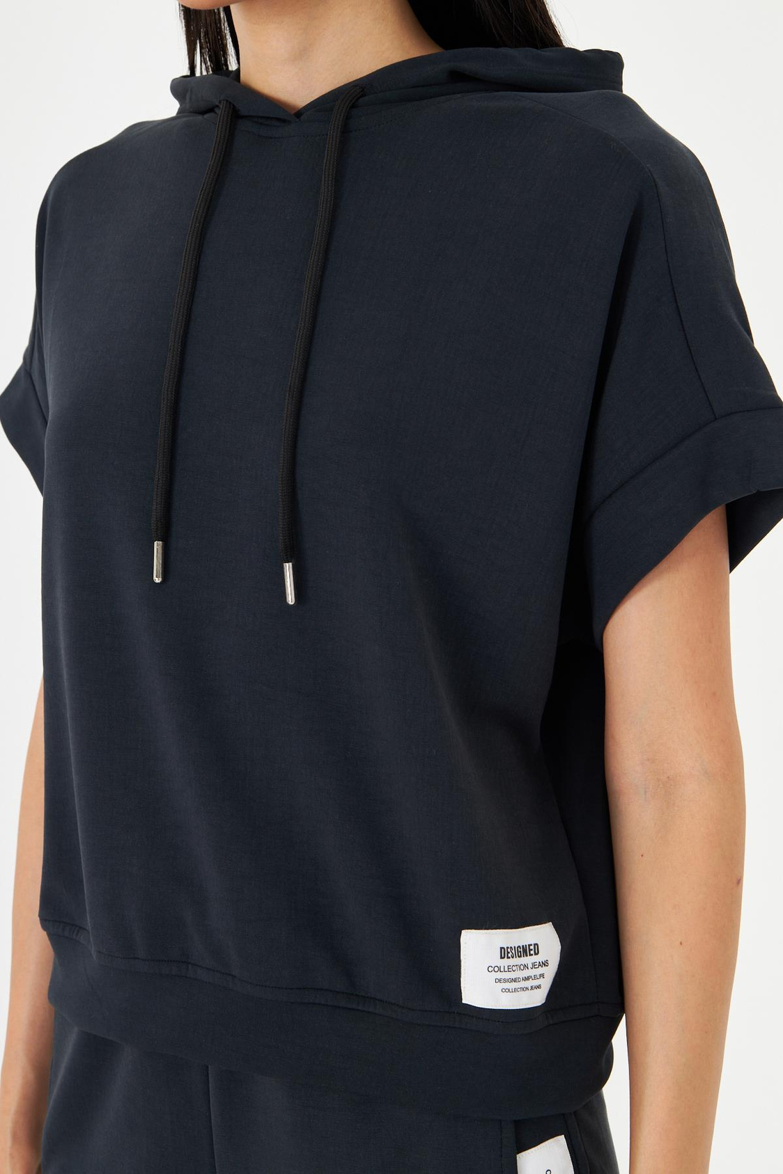 Kapüşonlu Kısa Kol Modal Sweatshirt