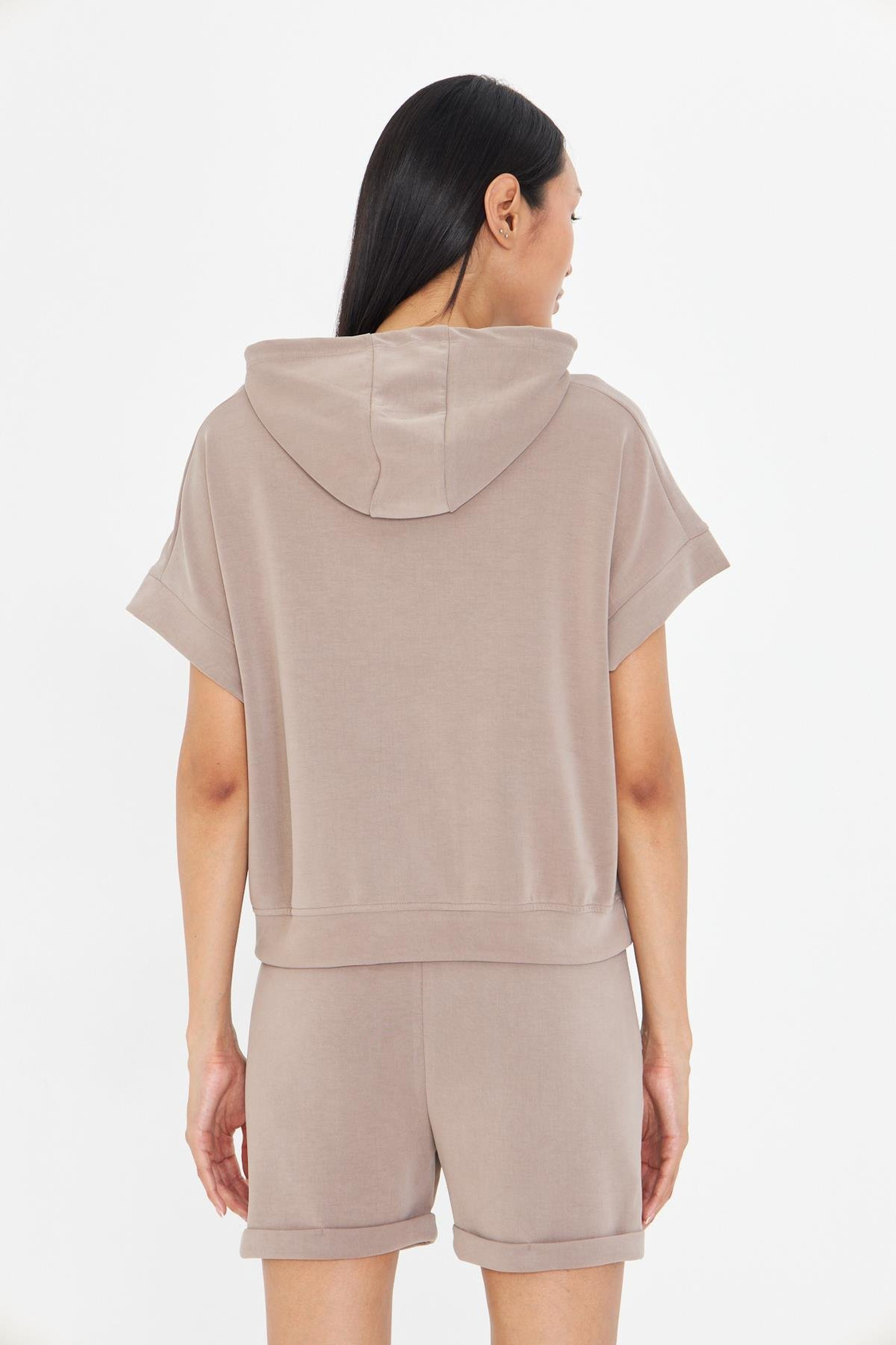 Kapüşonlu Kısa Kol Modal Sweatshirt