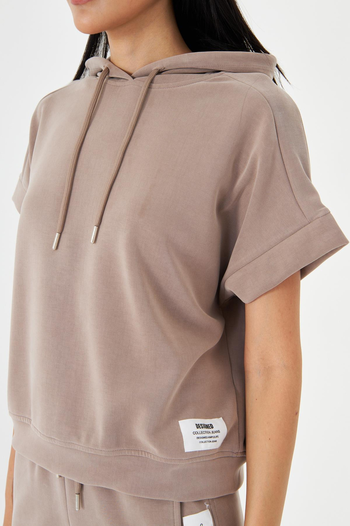 Kapüşonlu Kısa Kol Modal Sweatshirt