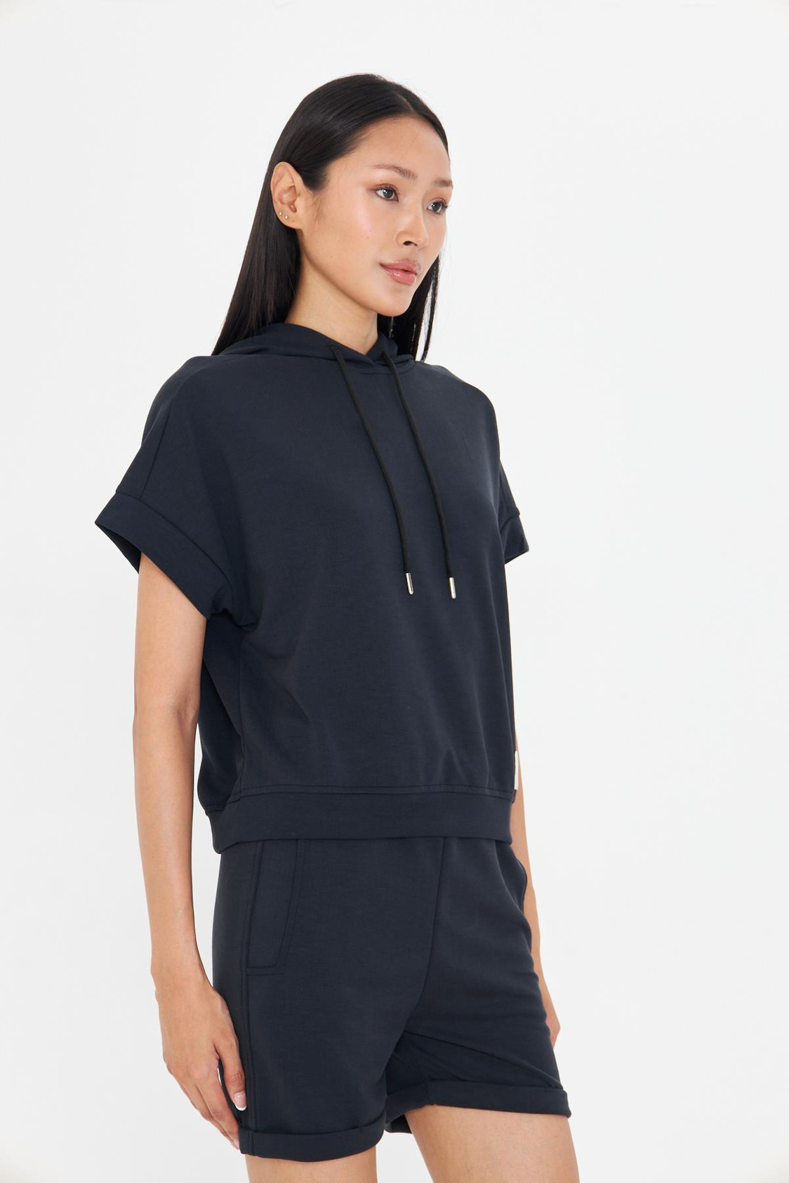 Kapüşonlu Kısa Kol Modal Sweatshirt
