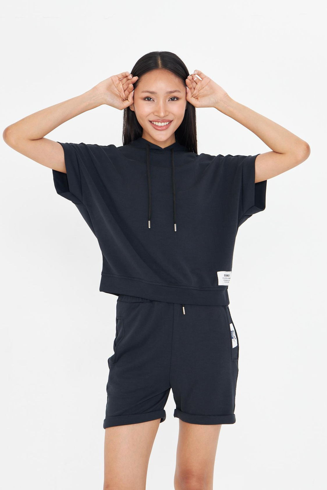 Kapüşonlu Kısa Kol Modal Sweatshirt
