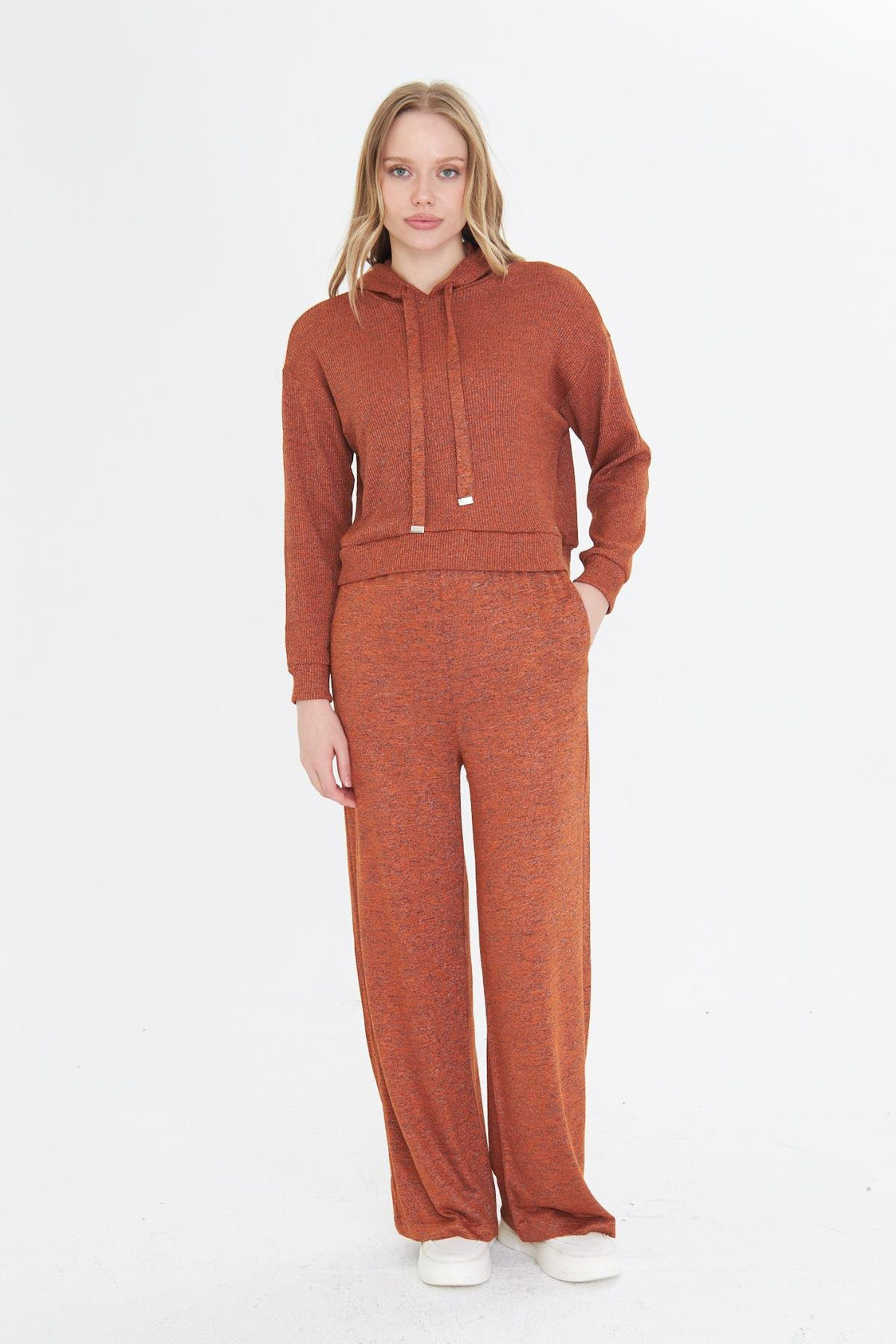 Kapüşonlu Triko Sweatshirt - Tarçın