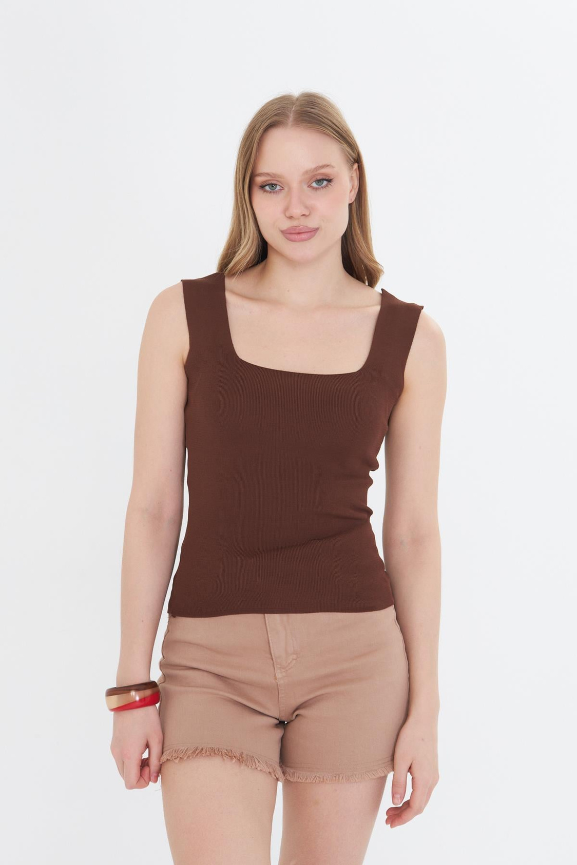Kare Yaka Crop Atlet - Kahve