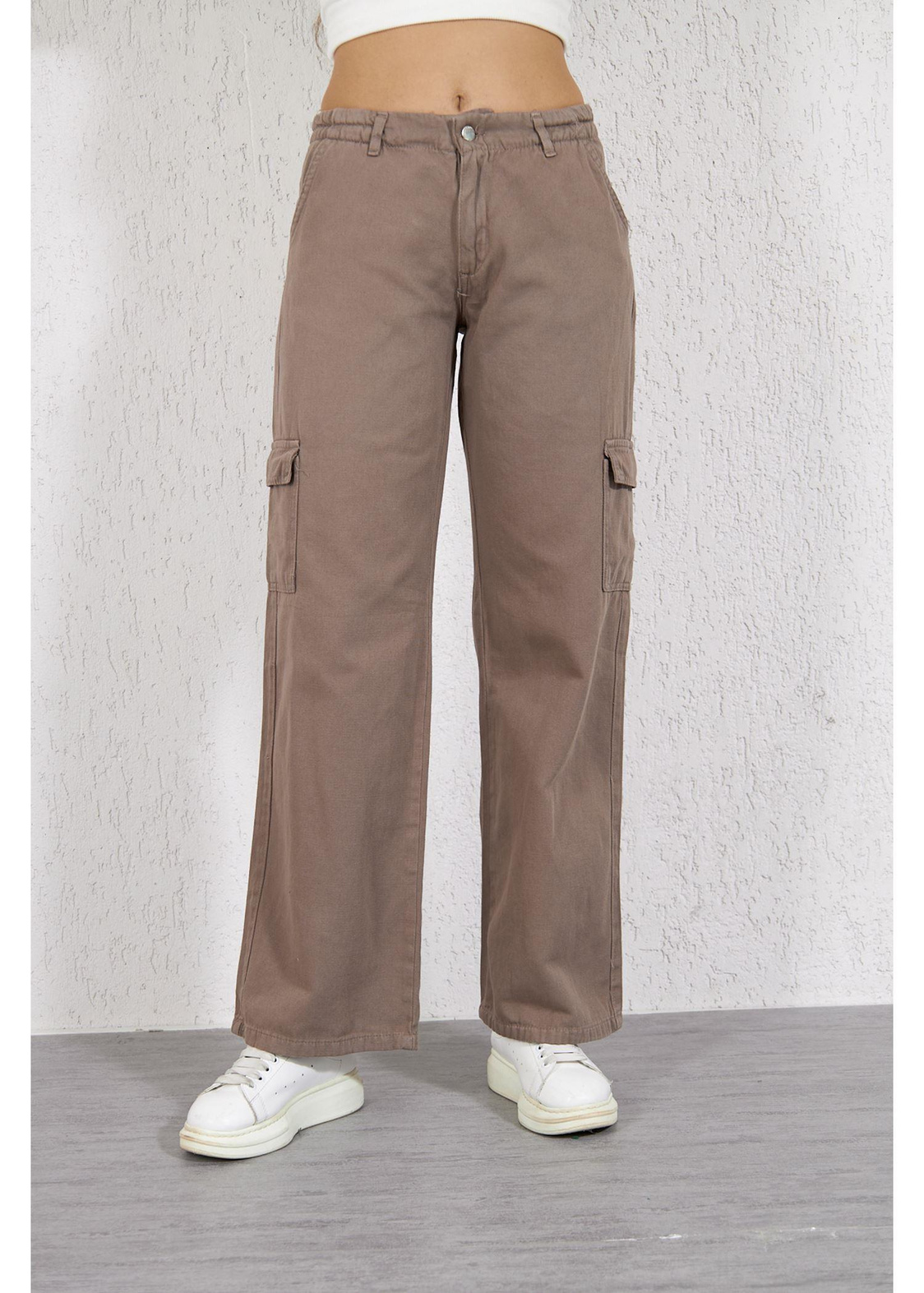 Kargo Cep Gaabardin Pantolon-Bej