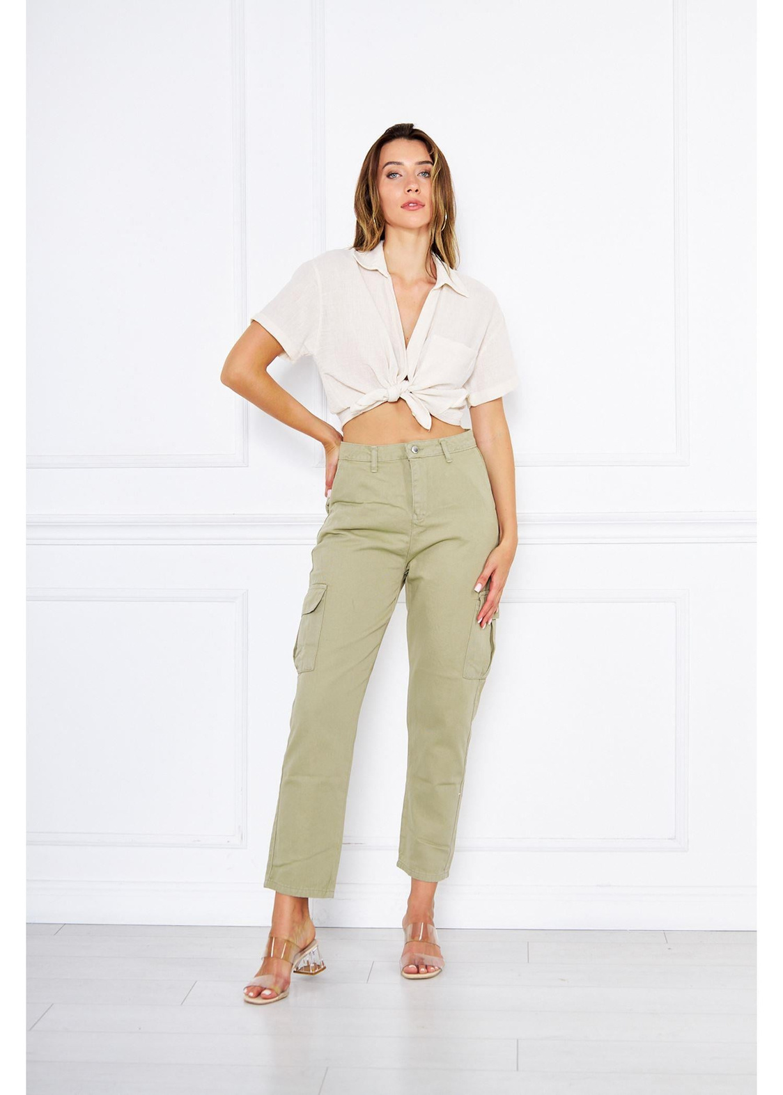 Kargo Cep Gabardin Pantolon-Haki