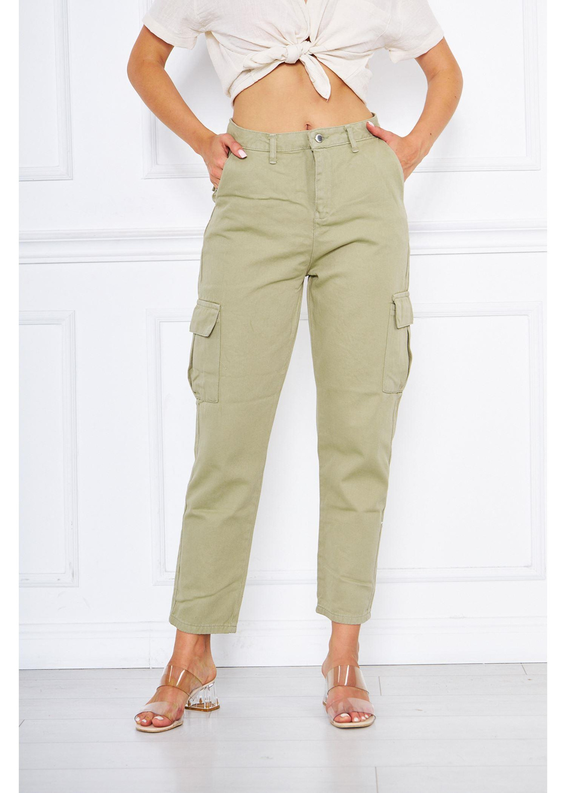 Kargo Cep Gabardin Pantolon-Haki