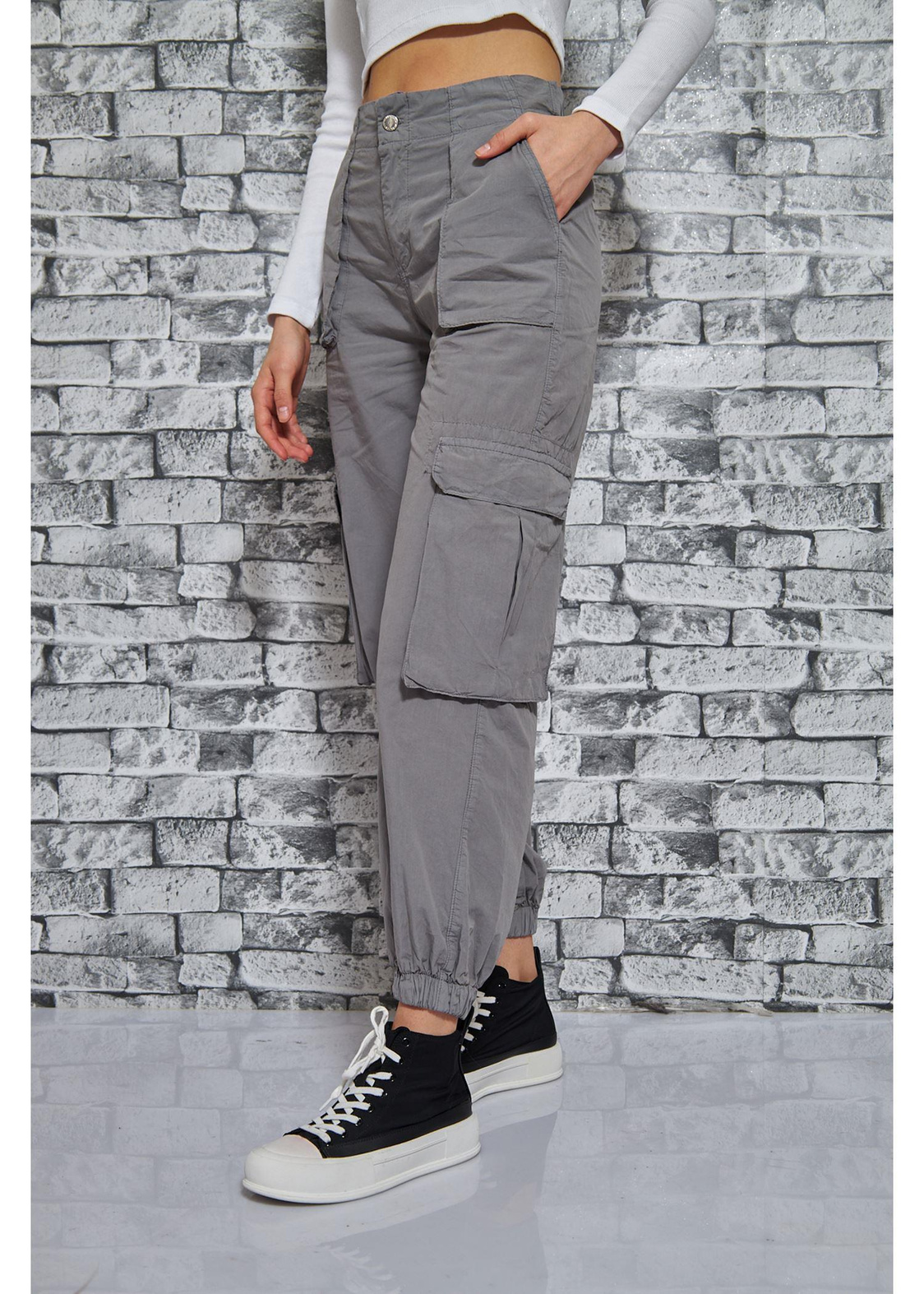 Kargo Cepli Jogger Pantolon-Gri