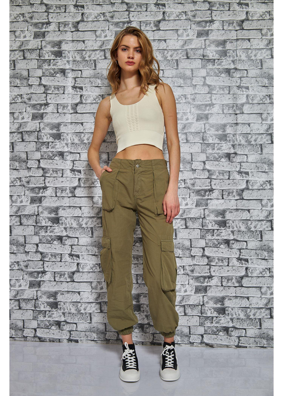 Kargo Cepli Jogger Pantolon-Yeşil