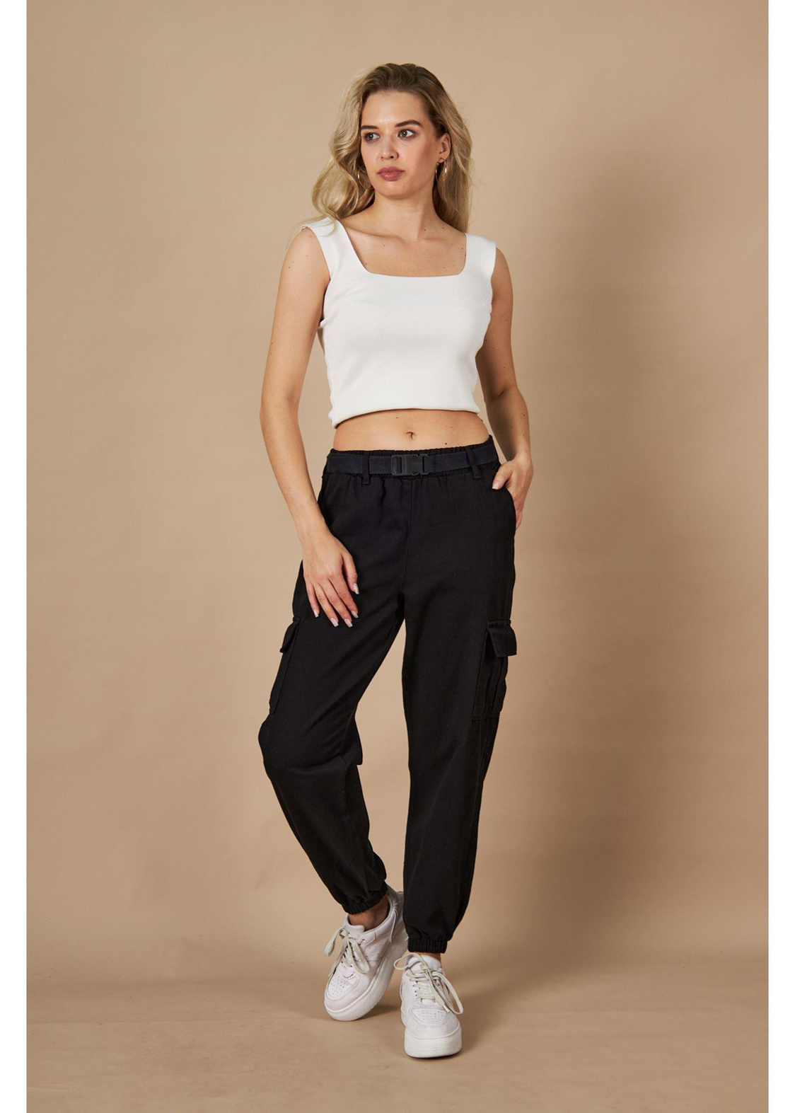 Kargo Cepli Palaskalı Jogger Pantolon-Siyah