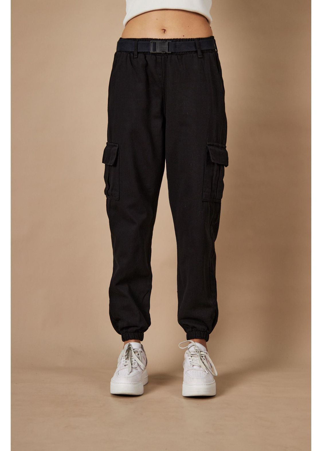 Kargo Cepli Palaskalı Jogger Pantolon-Siyah