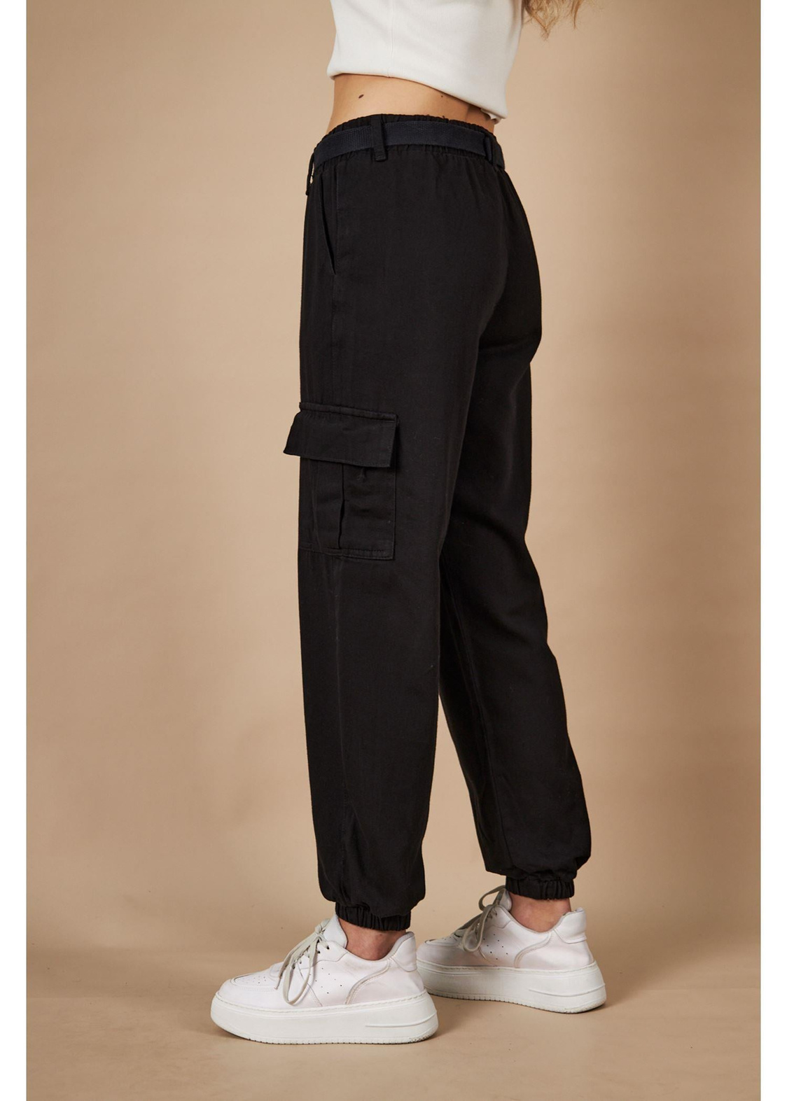 Kargo Cepli Palaskalı Jogger Pantolon-Siyah