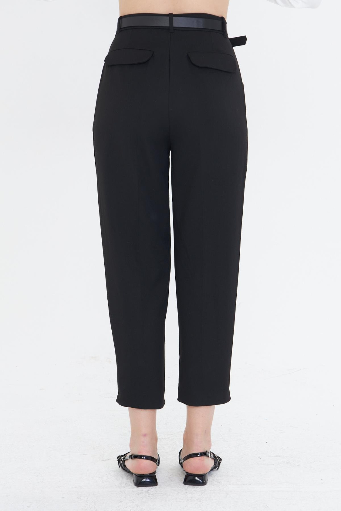 Kemerli Poliviskon Pantolon - Siyah