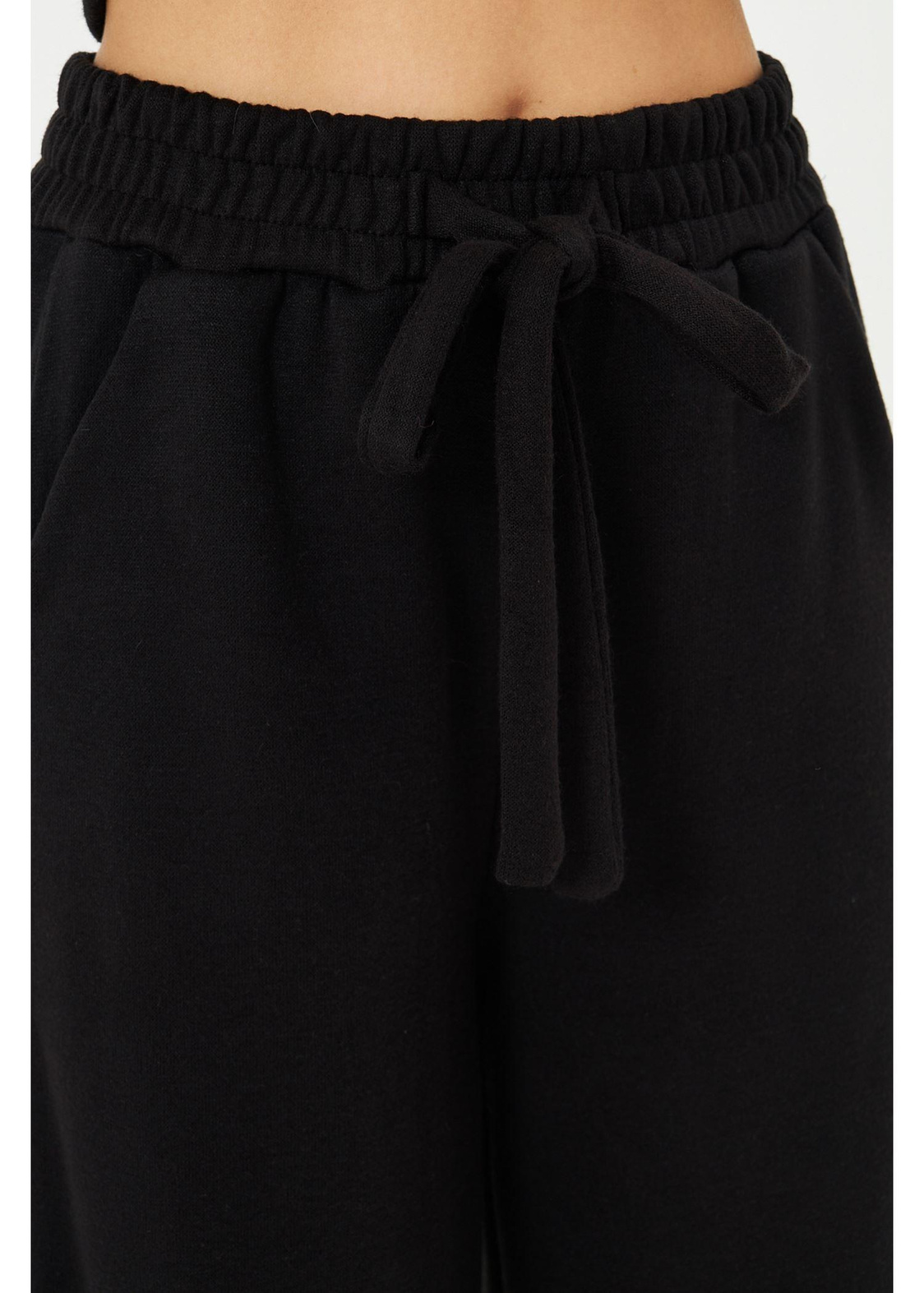 Kemerli Triko Pantolon - Siyah