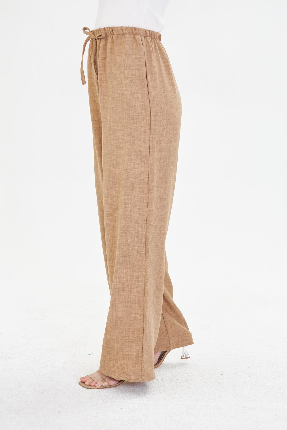 Keten Görünümlü Bol Paça Pantolon