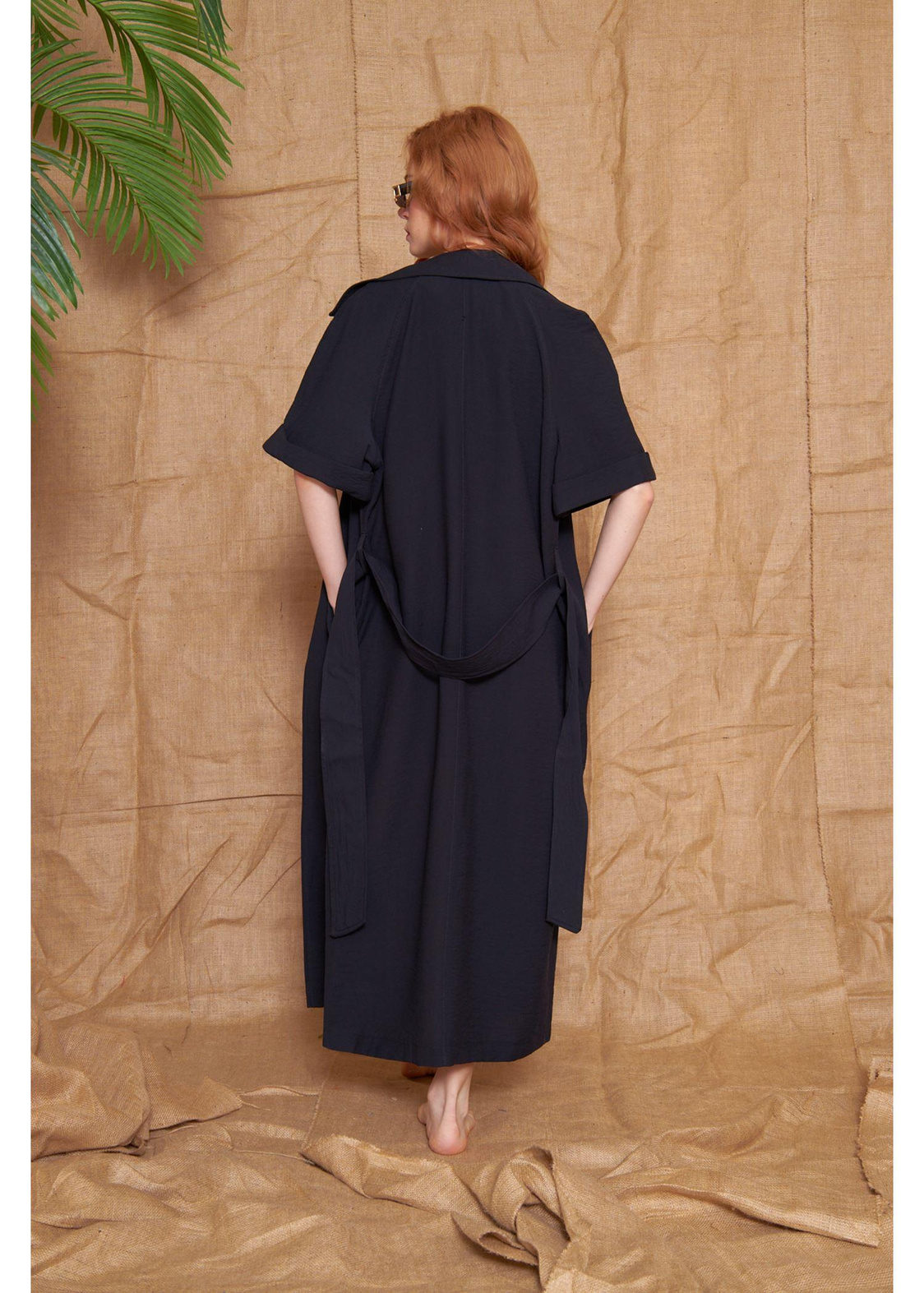 Kısa Kollu Kuşaklı Kimono-Siyah