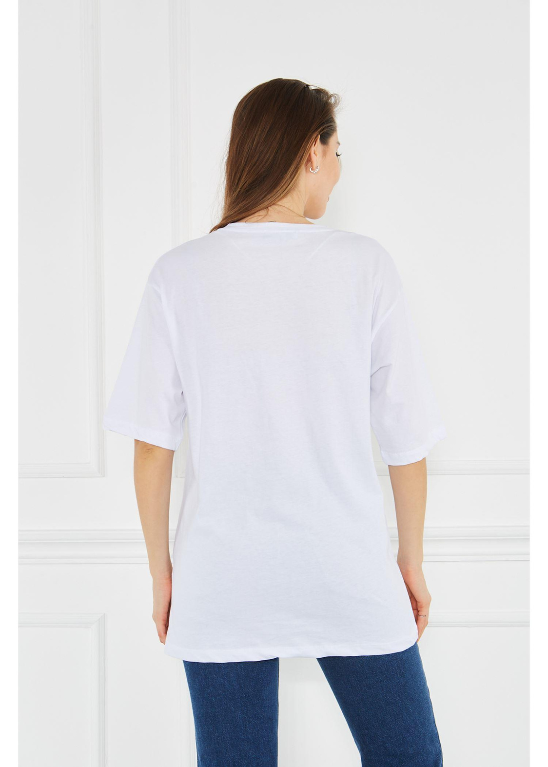 Kız Baskılı Tshirt-Beyaz