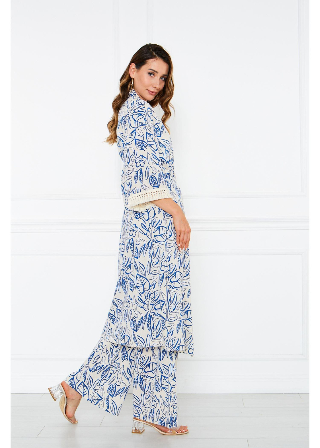 Kolları Püsküllü Kimono-Mavi