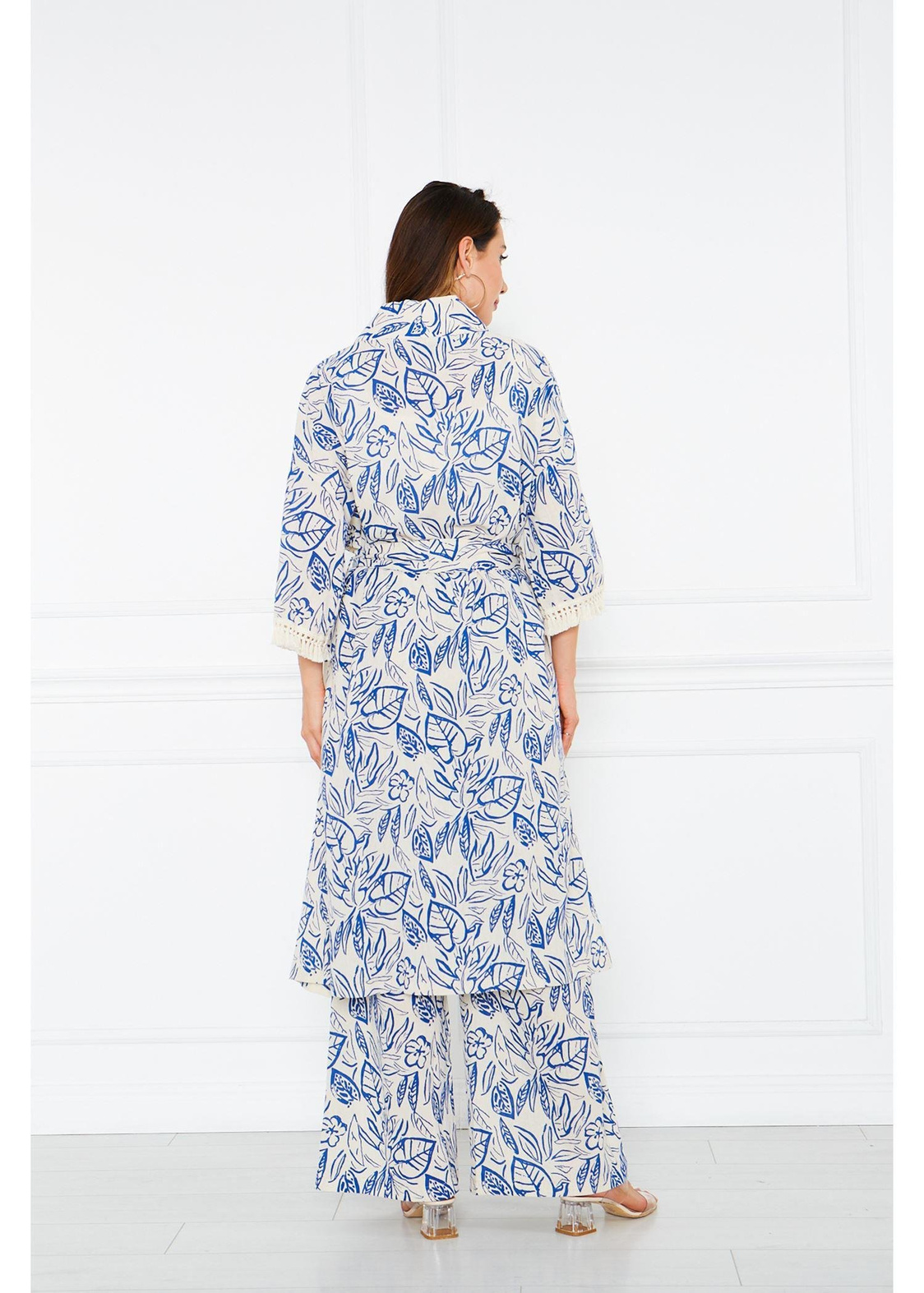 Kolları Püsküllü Kimono-Mavi