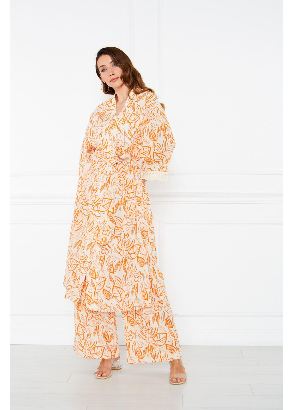 Kolları Püsküllü Kimono-Turuncu