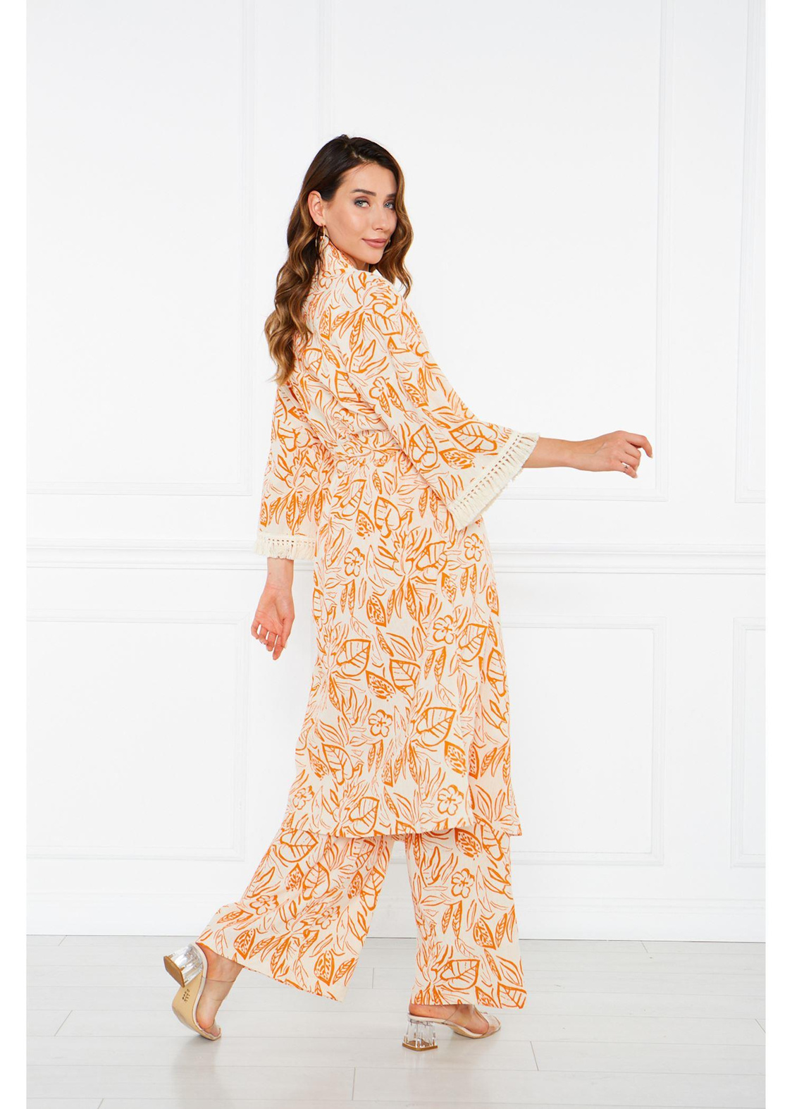 Kolları Püsküllü Kimono-Turuncu
