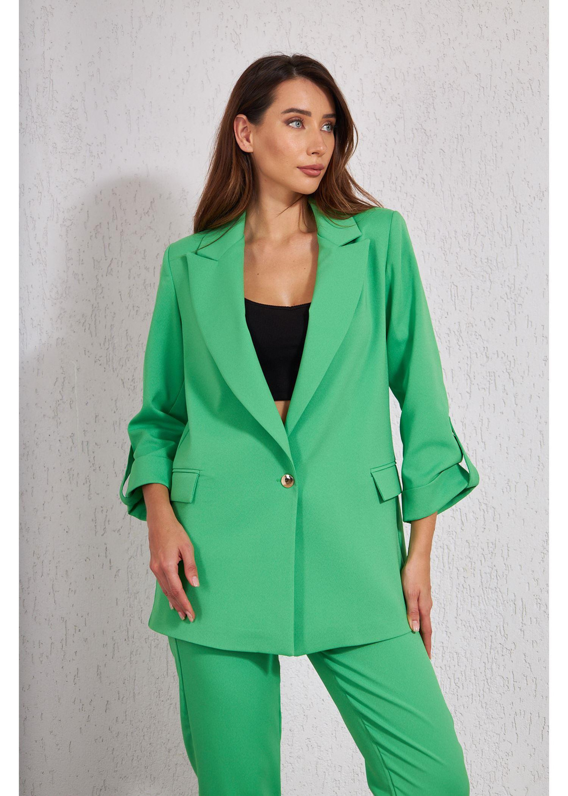 Kolu Katlamalı Atlas Ceket-Yeşil