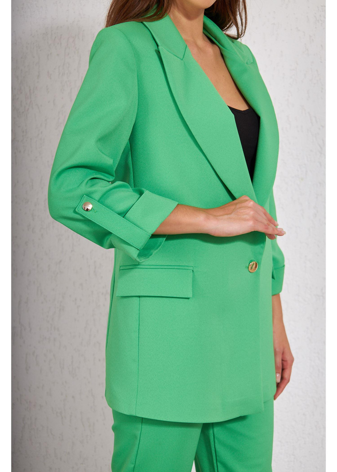 Kolu Katlamalı Atlas Ceket-Yeşil