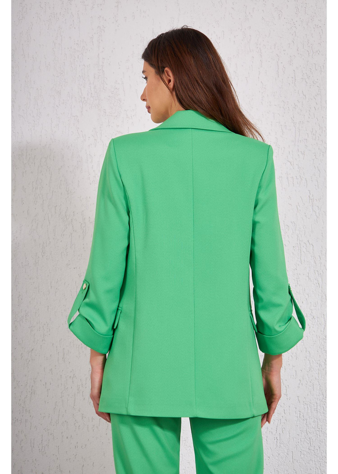 Kolu Katlamalı Atlas Ceket-Yeşil