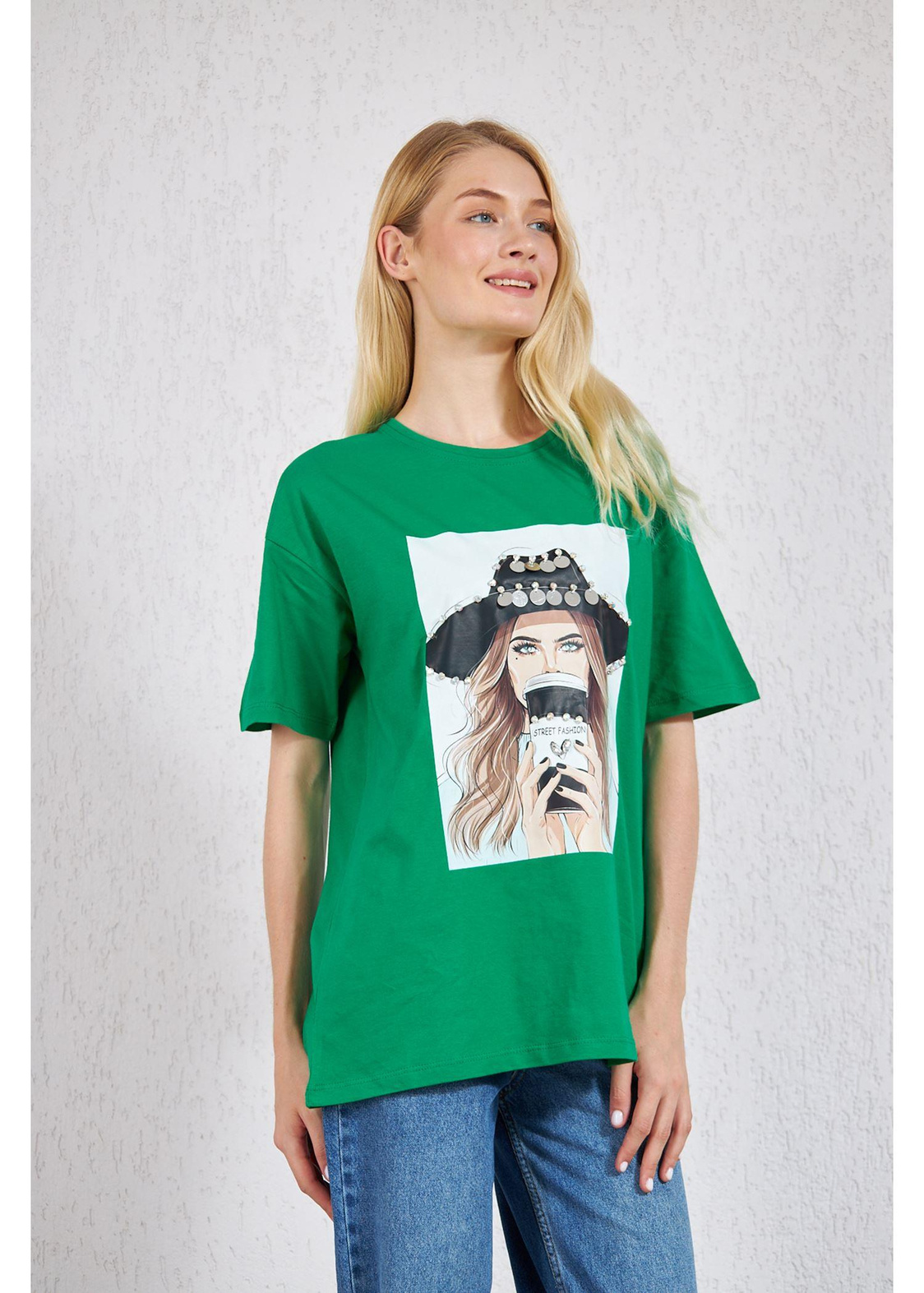 Kovboy Şapkalı Süprem T-Shirt-Yeşil
