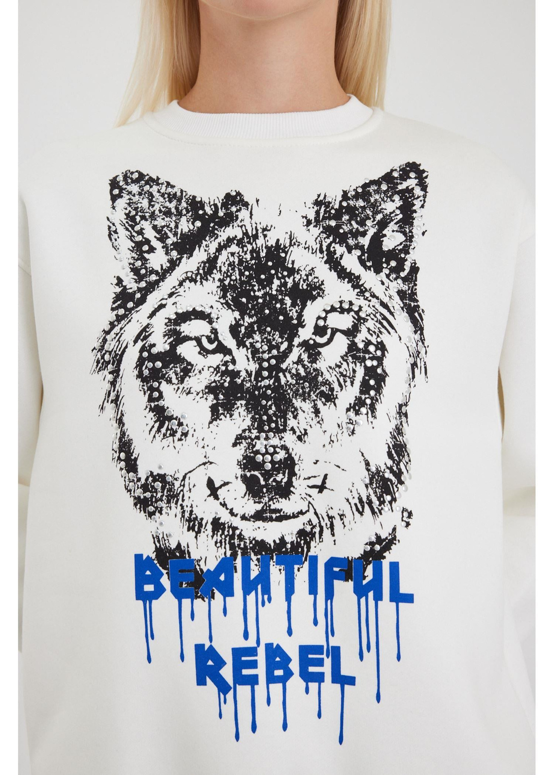 Kurt Baskılı Sweatshirt-Ekru