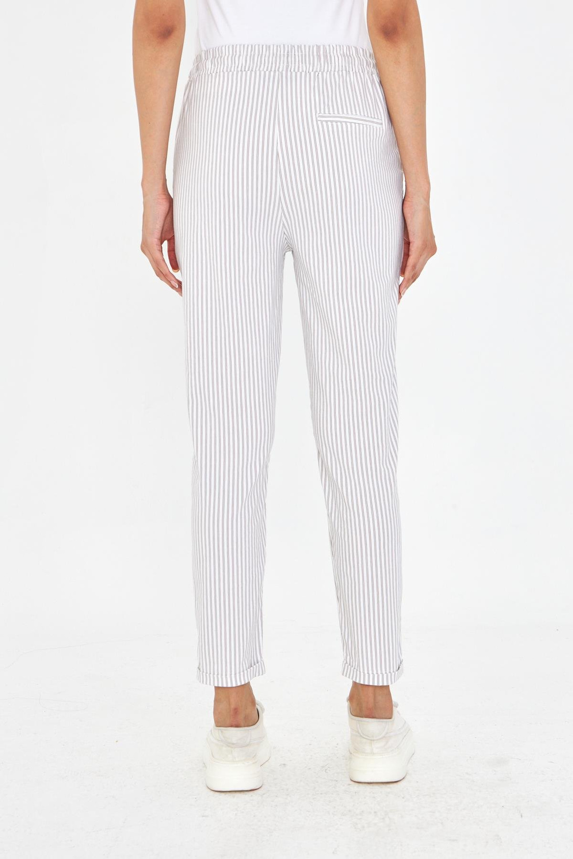 Lastikli Çizgili Chino Pantolon