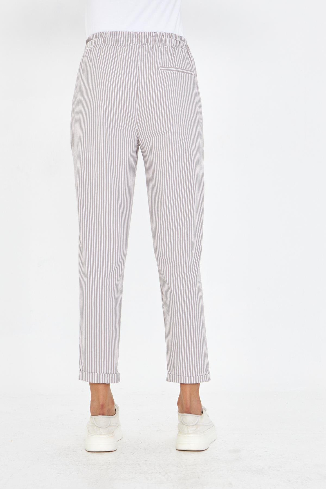 Lastikli Çizgili Chino Pantolon