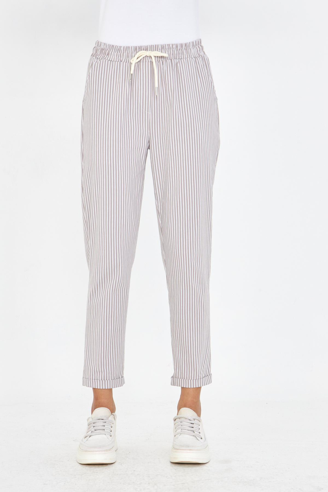 Lastikli Çizgili Chino Pantolon
