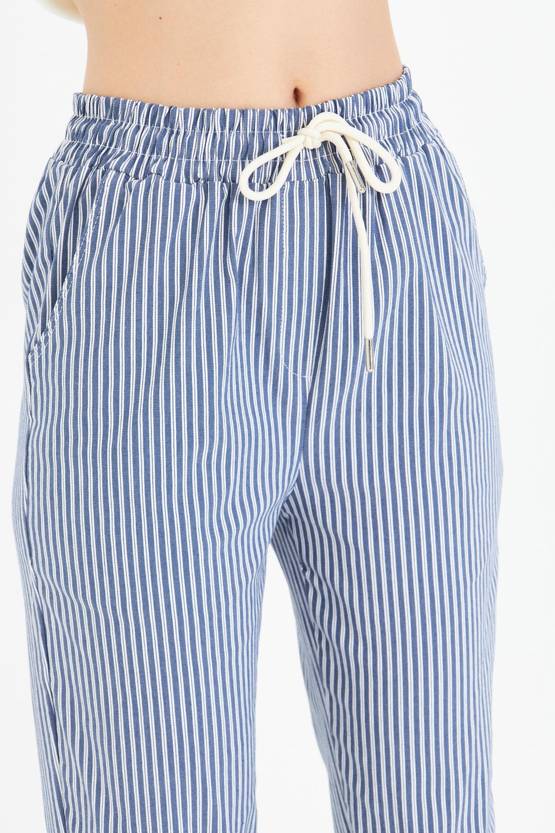 Lastikli Çizgili Chino Pantolon