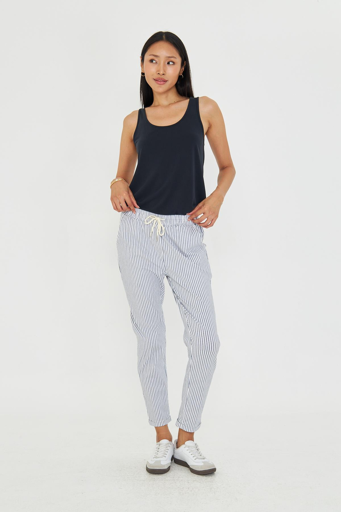 Lastikli Çizgili Chino Pantolon