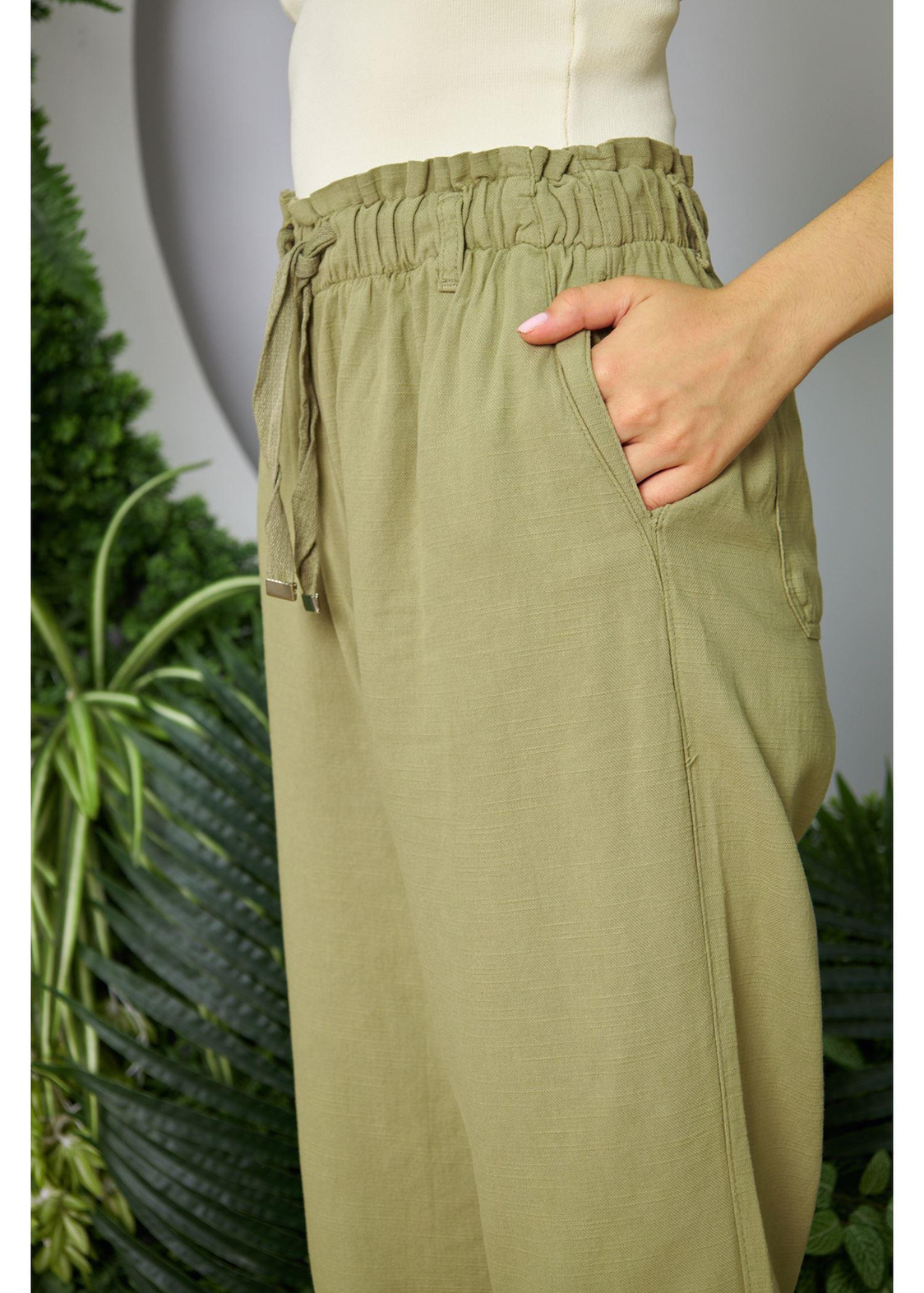 Lastikli Gabardin Pantolon-Haki