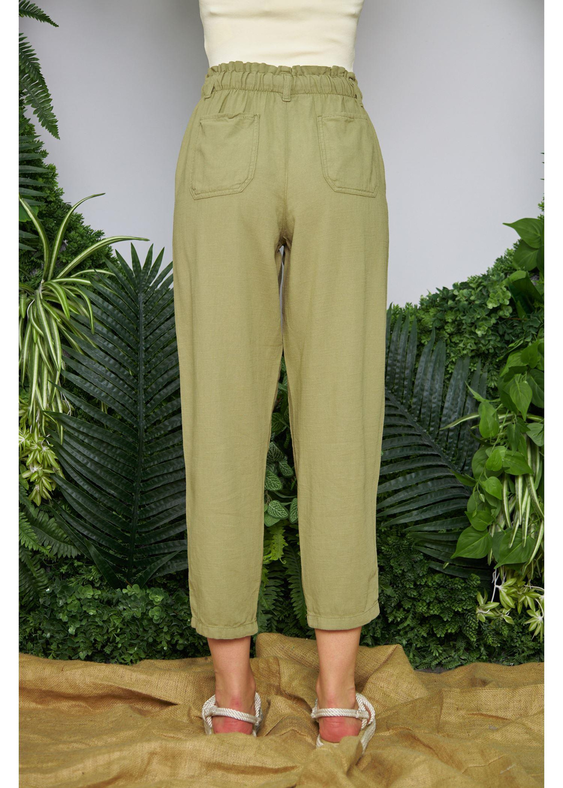 Lastikli Gabardin Pantolon-Haki