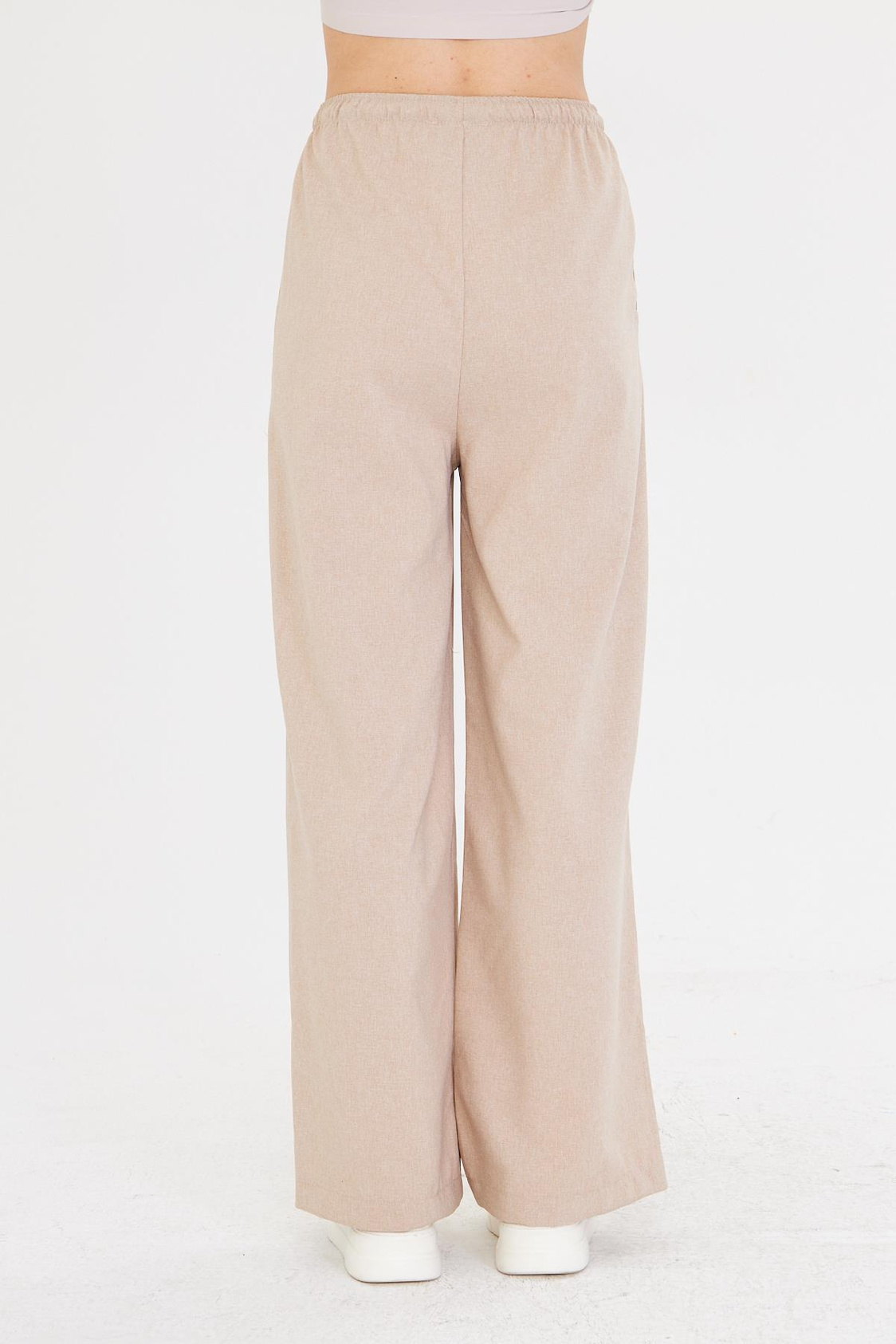 Lastikli Yandan Cepli Poliviskon Pantolon - Bej