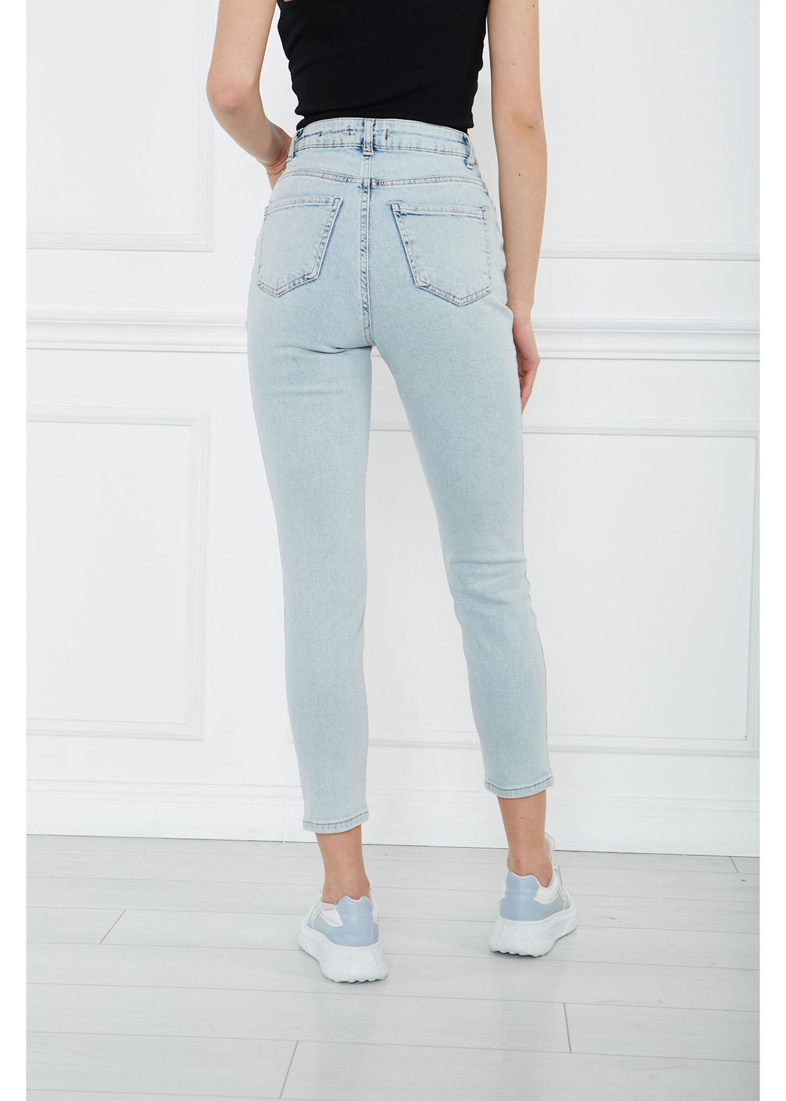Lazer Kesim Denim Pantolon-Mavi